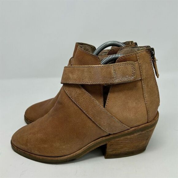 Eileen Fisher Ankle Booties Camel Tan Brown Leather Size 8 Strappy Back Zipper - Picture 6 of 15